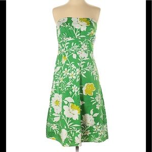 J. crew sz 4 green floral strapless a-line dress